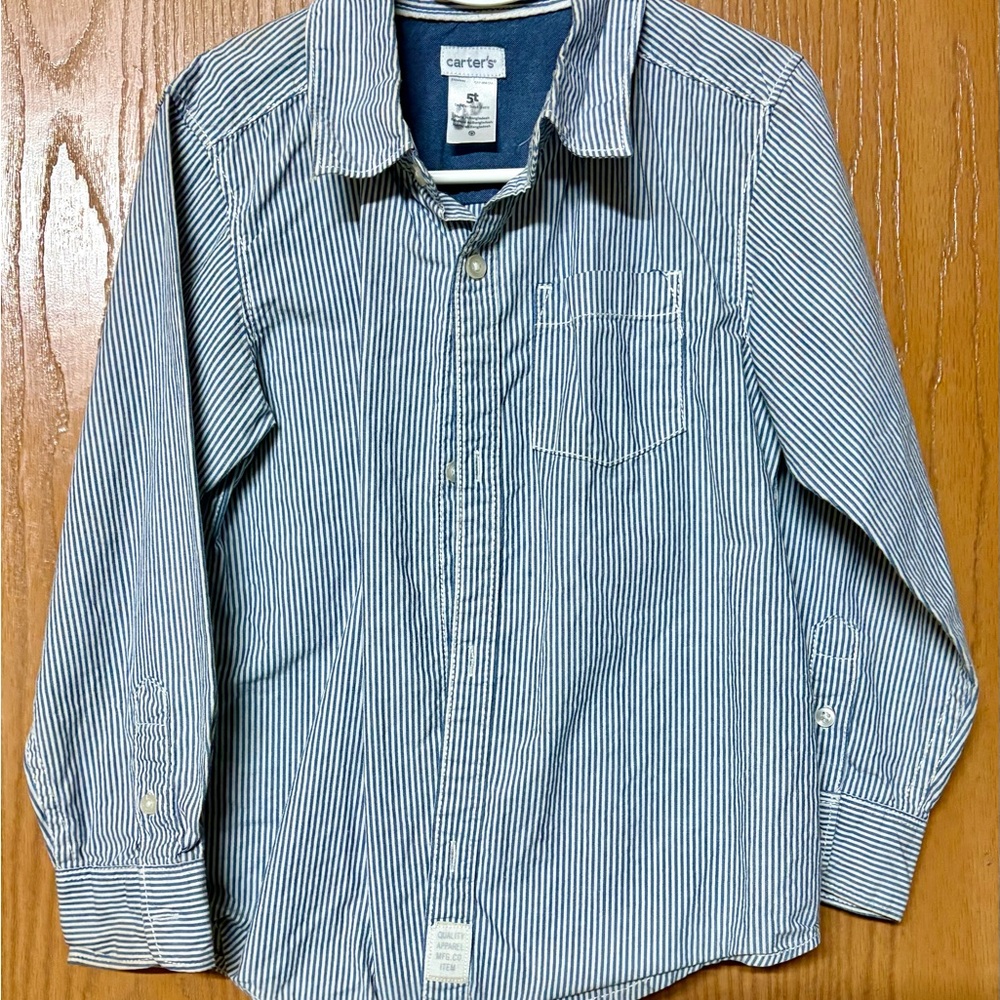 Boys Carter’s Blue Striped Button-Up Shirt Sz 5T